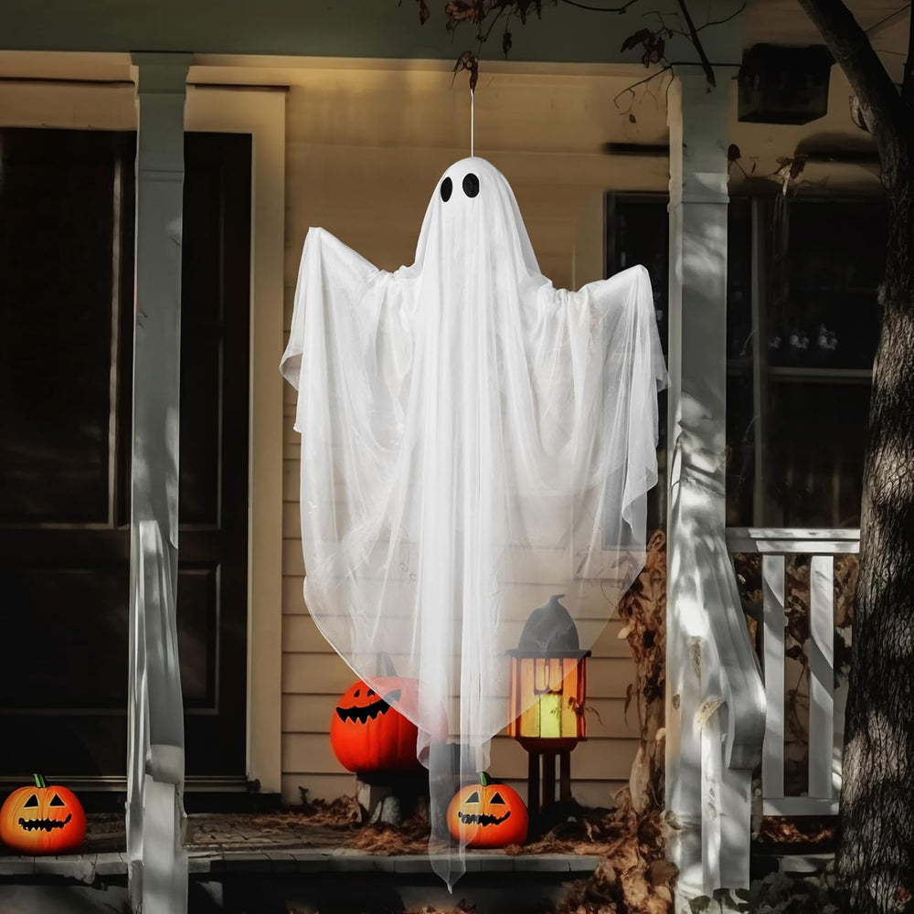 JOYIN 2 Pcs 47” Halloween Light up Hanging Ghost Decorations Outdoor, Cold Wh...