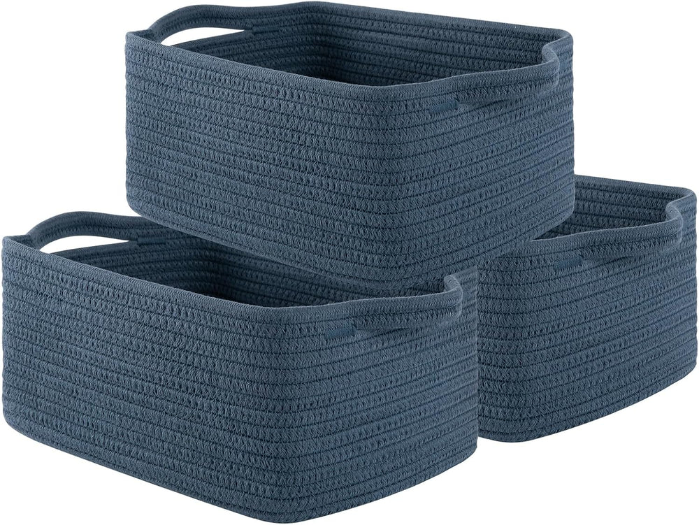 OIAHOMY 3 Pack Storage Baskets for Shelves Cotton Rope Storage Bins Blue