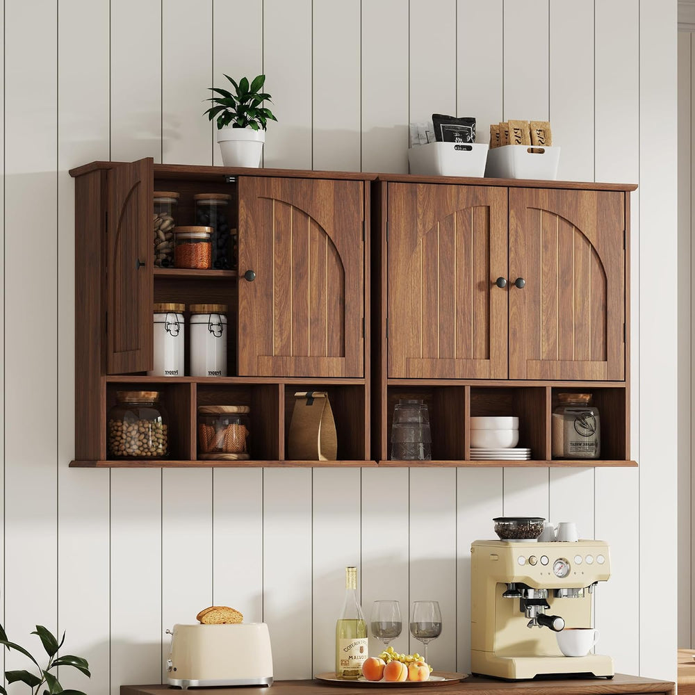 ChooChoo Bathroom Wall Cabinet, Wooden Cabinet with Doors and Open Cubbies