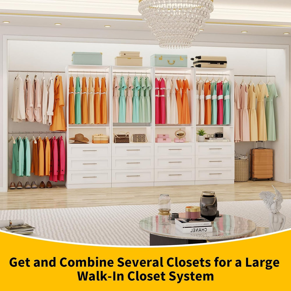 Closet System with 4 Sets, 8FT-21FT Custom Closet System with 9 Drawers for W...