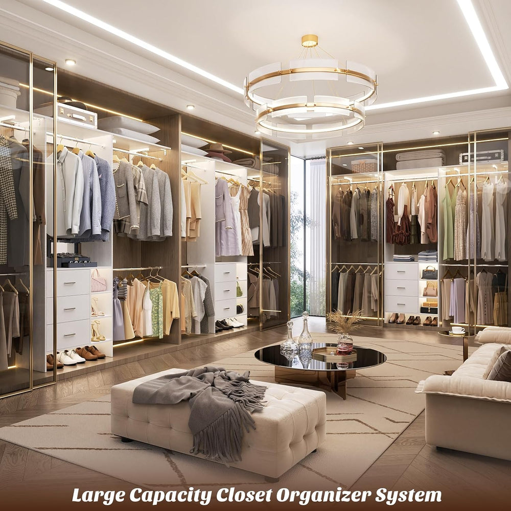 Aheaplus Closet System, Closet Organizer with 3 Wooden Drawers, 8FT Closet Or...