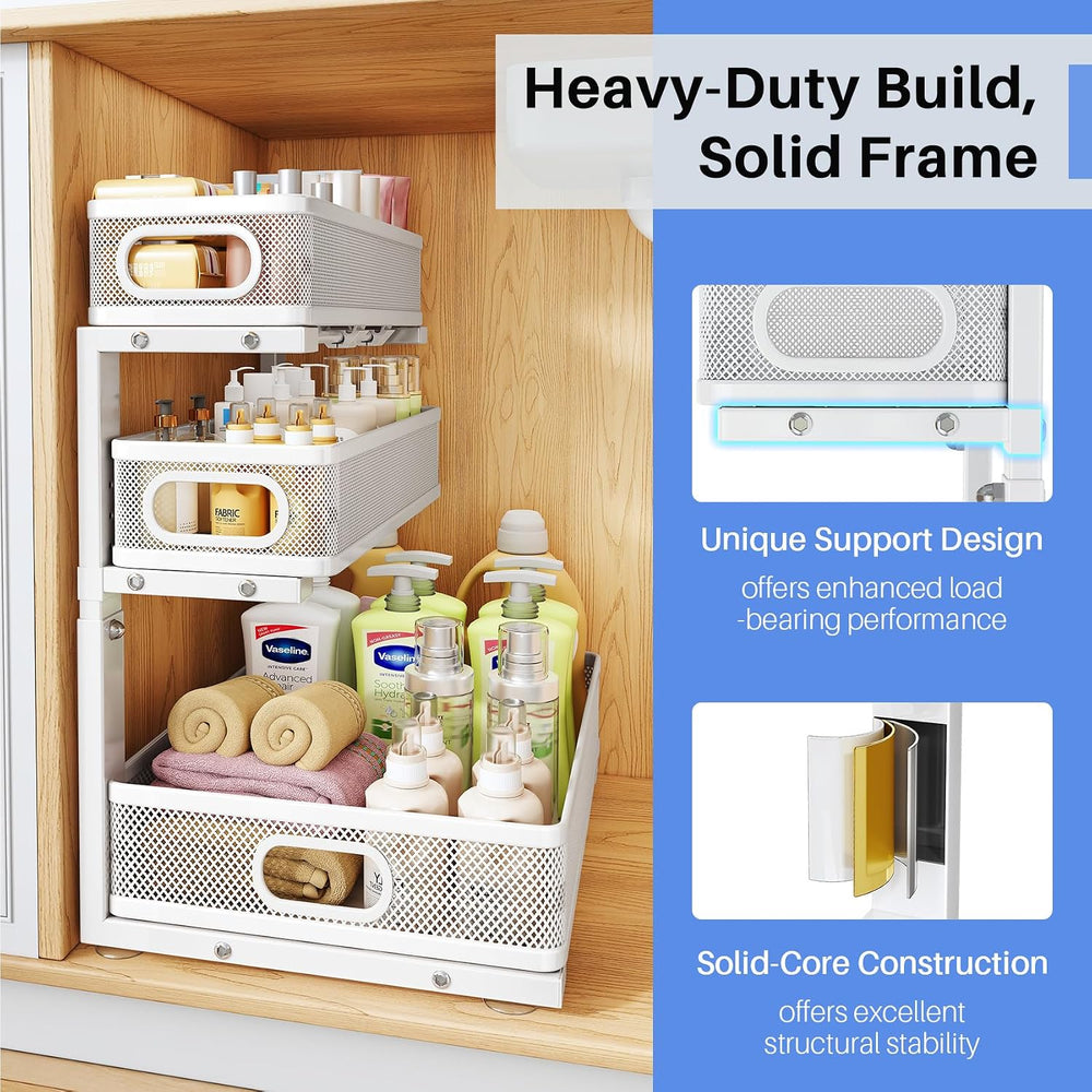 Under Sink Organizer, 3-Tier Thickened Metal Pull out Cabinet Organizer Shelf...