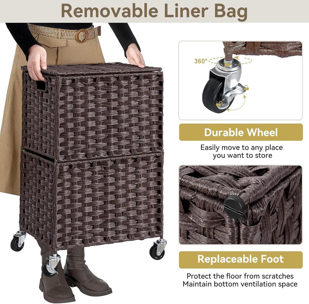 Chrislley Wicker Laundry Basket with Wheels,Rolling Laundry Hamper with Lid