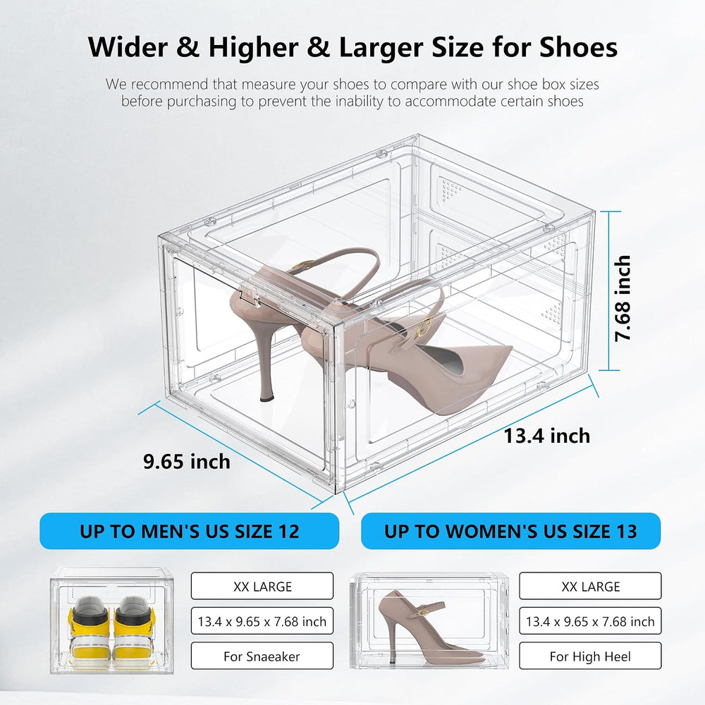 12 Pack Hard Plastic Stackable Clear Shoe Storage Boxes, White