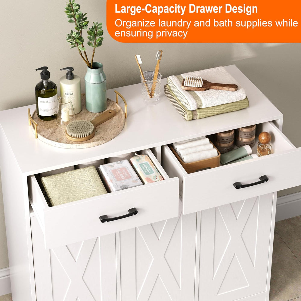 Herture Laundry Hamper Cabinet, Laundry Basket 3 Section with 2 Storage Drawe...