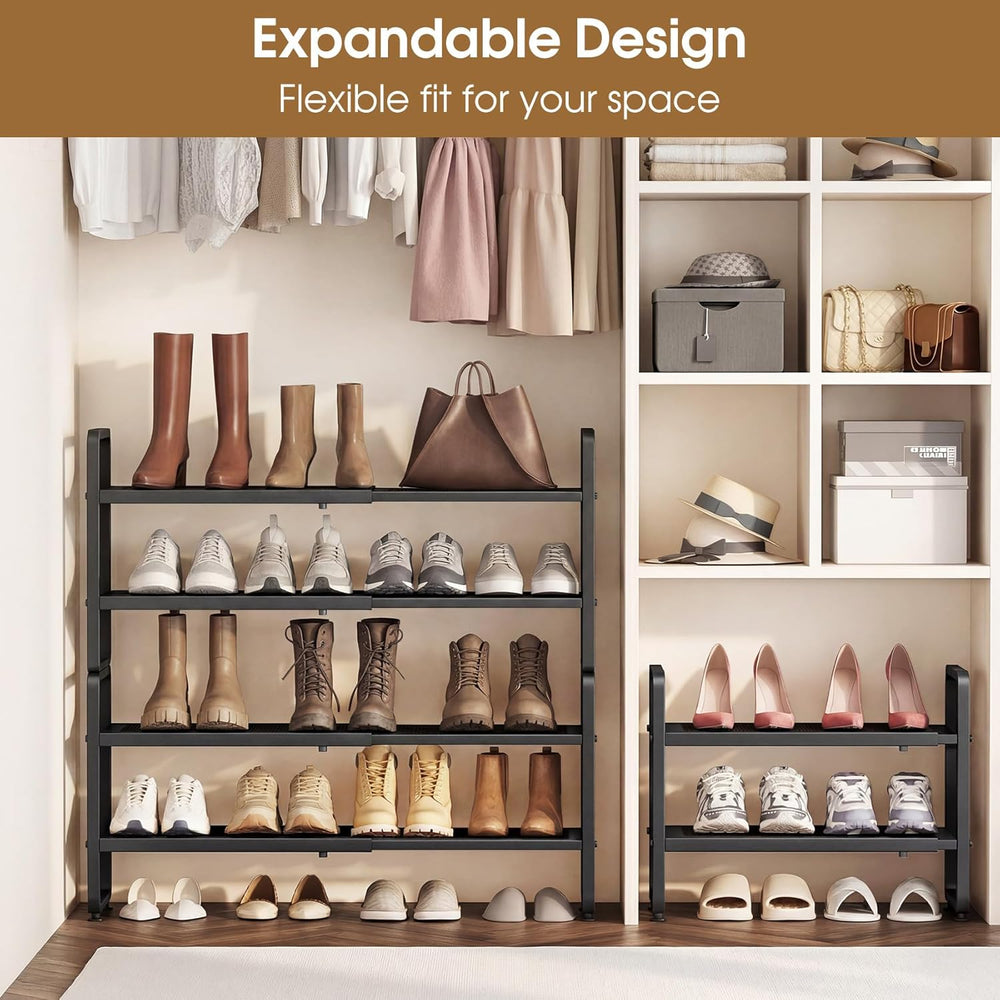 SAYZH Expandable Shoe Rack for Closet, Adjustable Metal Shoe Organizer with S...