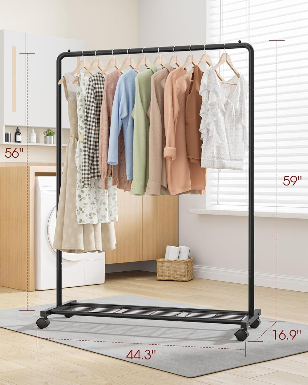 Sakugi Clothes Rack - Clothing Rack with Storage Mesh Shelf & Casters, He...