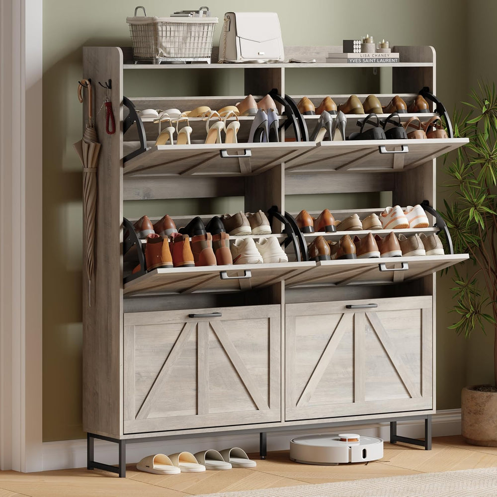 Xixini Shoe Storage Cabinet with 6 Flip Drawers, Entryway Shoe Rack, Grey