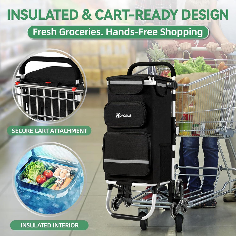 Stair Climbing Shopping Grocery Cart - 55L Total Storage, Black