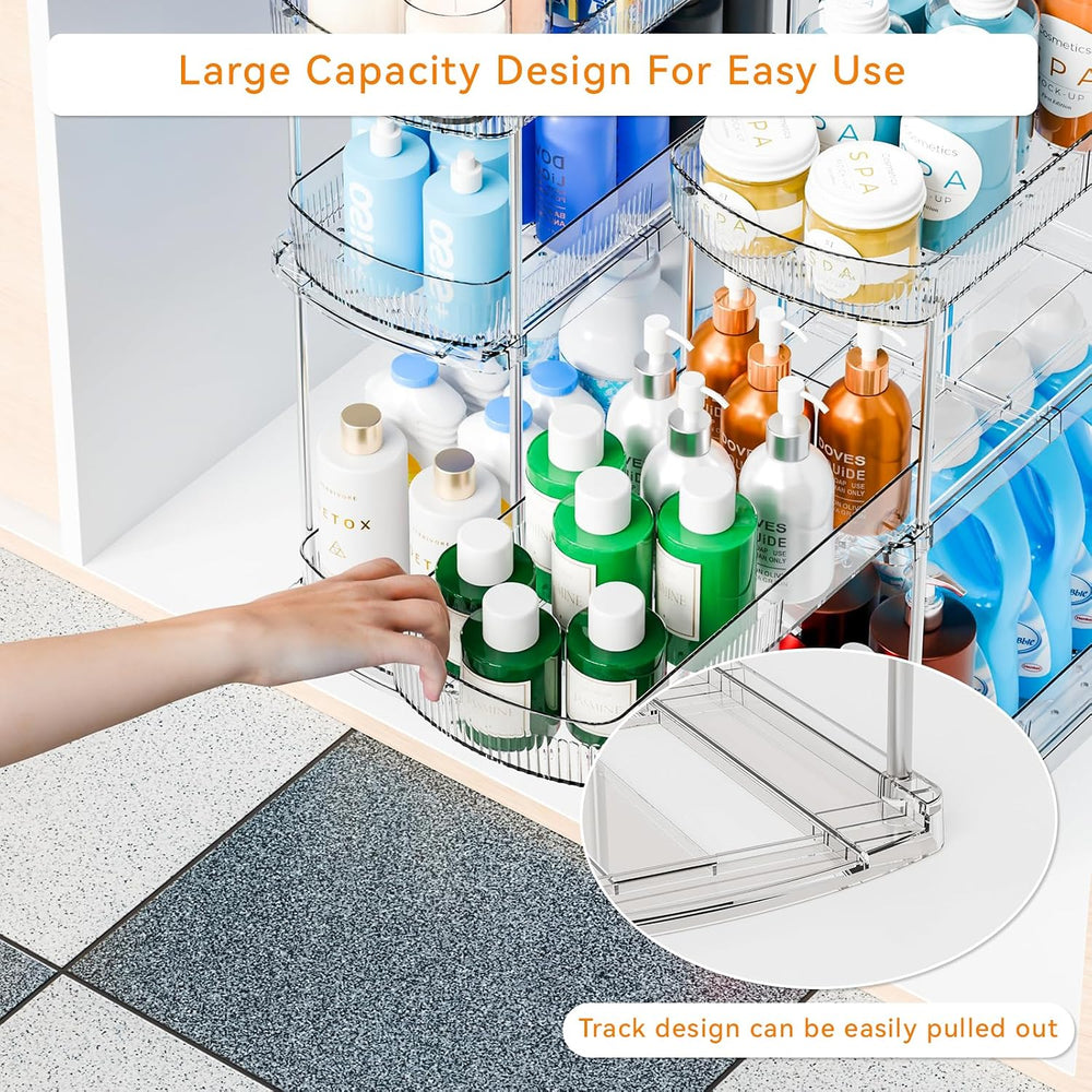 2 Pack 13.8″ Deep 3 Tier Under Sink Storage Organizer,Large Pull Out Bathroom...