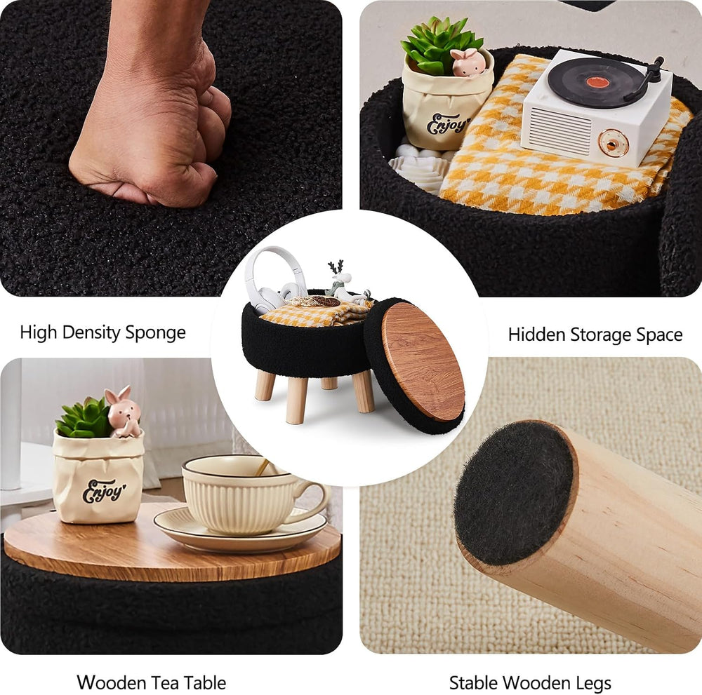 Wimarsbon Storage Ottoman, Modern Round Footrest with Soft Padded Seat, Teddy...