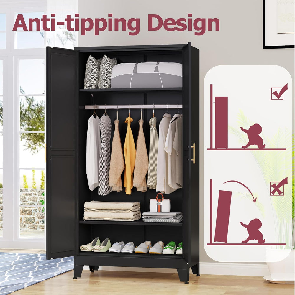 GAIOUS Metal Wardrobe Cabinet with Hanging Rod, Clothing Storage Cabinets