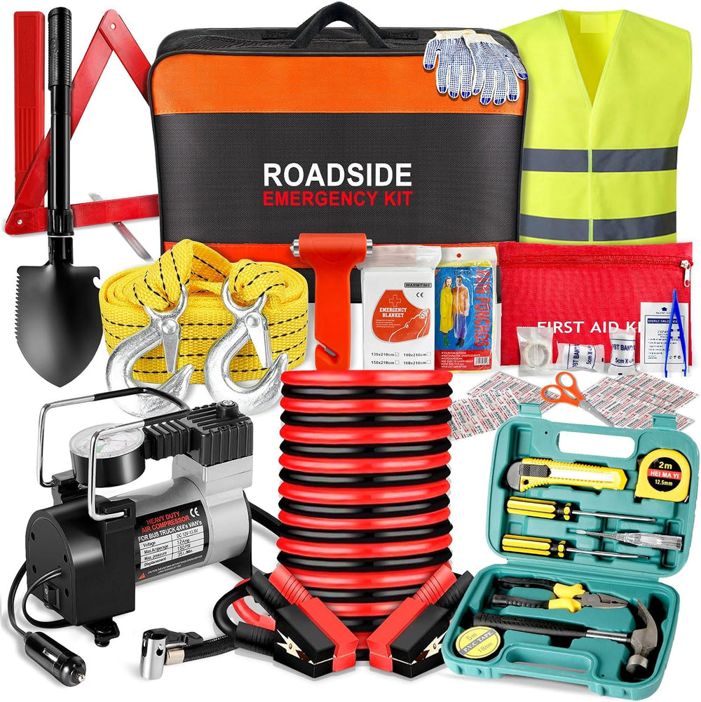 Car Emergency Kit with Air Compressor,Roadside Emergency Car Kit for Vehicles...
