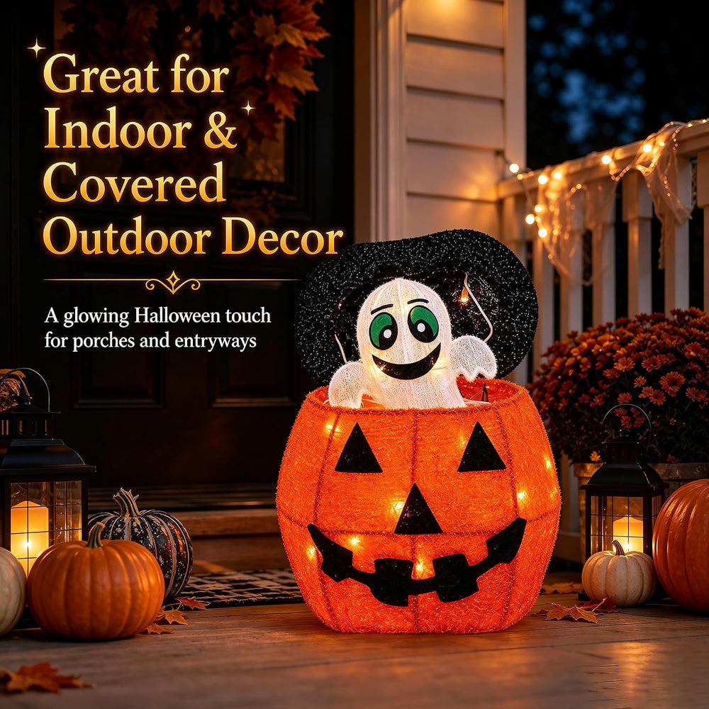Halloween Decorations Outdoor, Lighted Pop-Up Ghost Gift Box