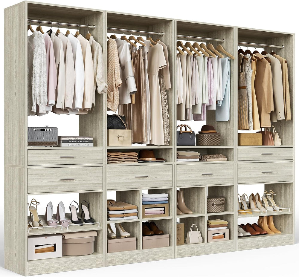 Unikito Closet System, 8.3FT Closet Organizer with 6 Wooden Drawers, Hanging ...