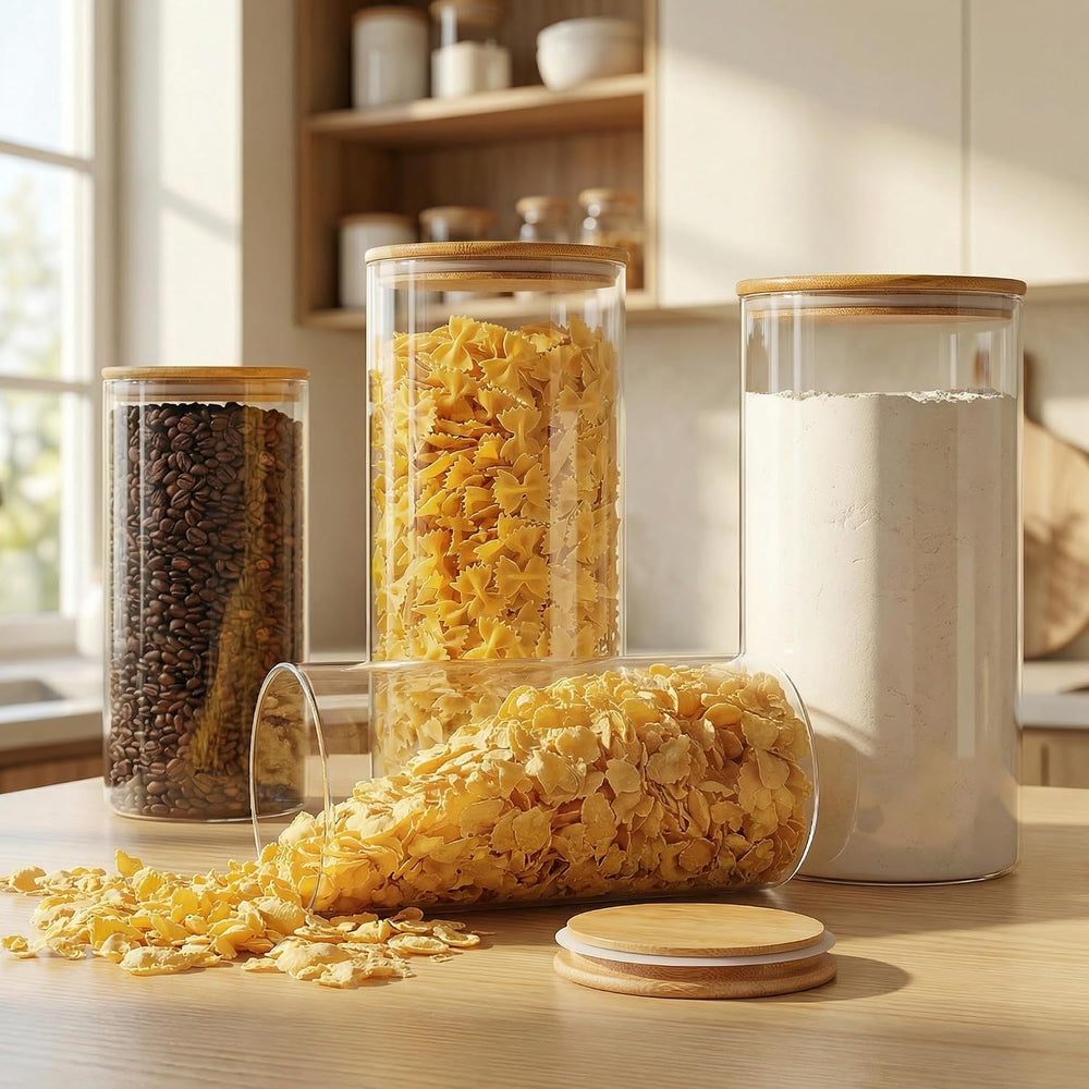 132oz Large Glass Storage Containers with Bamboo Lids for Flour & Sugar -2P