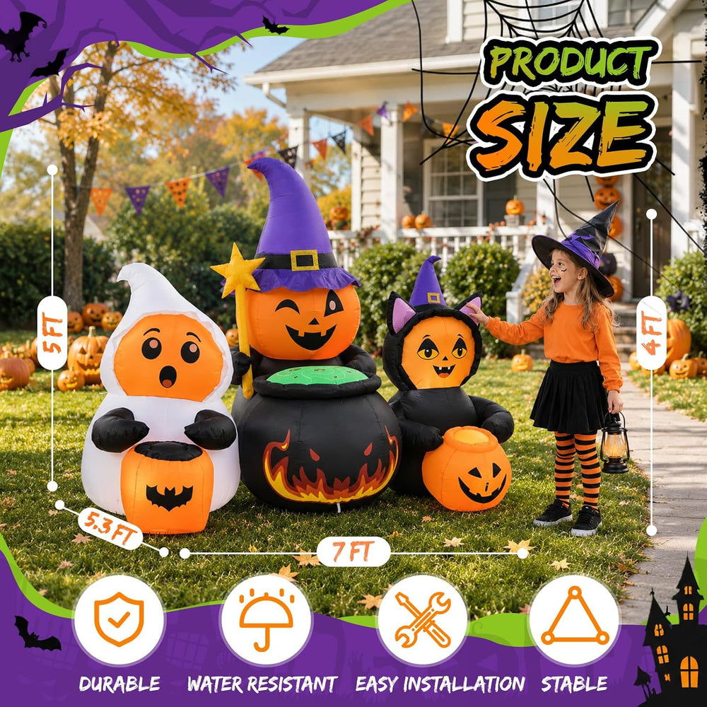7FT Halloween Inflatables Pumpkin Character Trio, Outdoor Yard Decorations