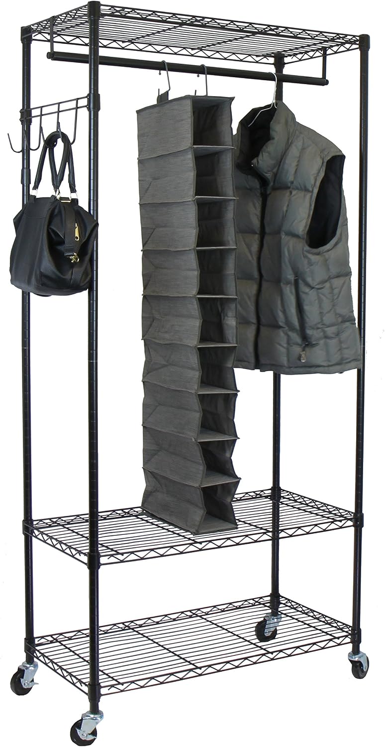 Oceanstar Adjustable Shelves with Hooks Garment Rack, Black