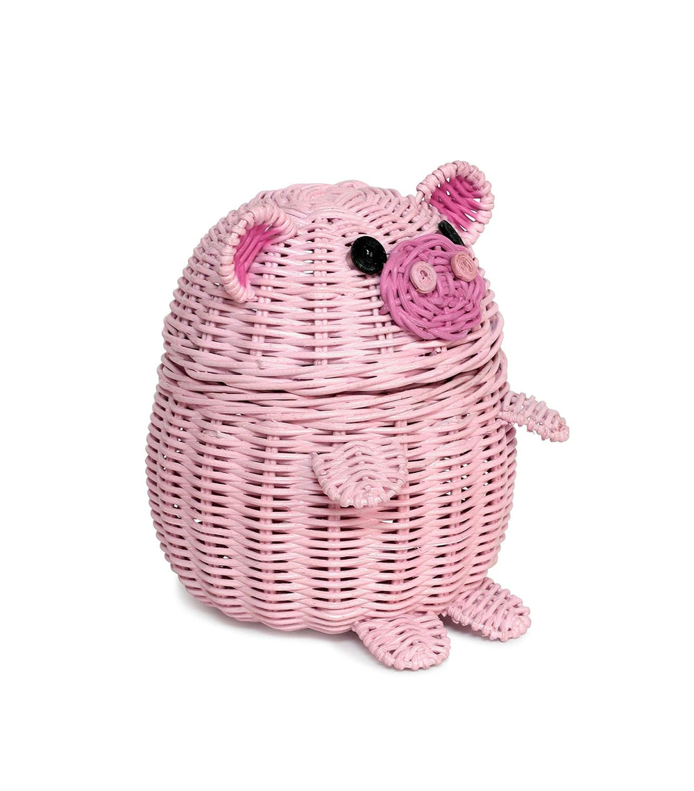 G6 COLLECTION Pig Rattan Storage Basket With Lid Decorative Bin Home Decor Ha...