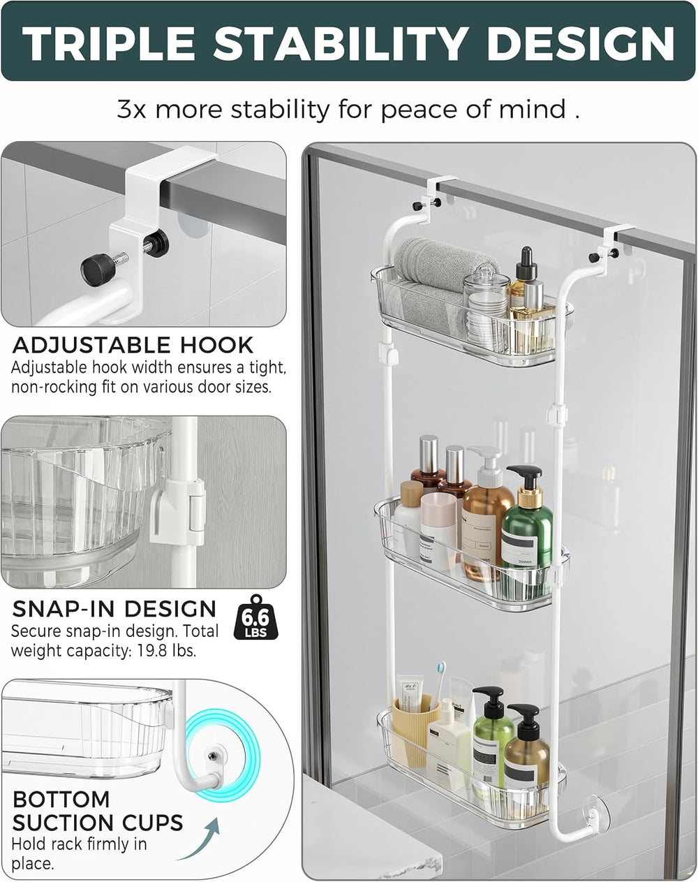 Aveniee Over the Door Organizer, 3-Tier Hanging Door Organizer White