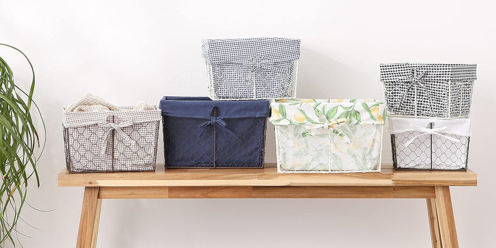 DII Farmhouse Chicken Wire Storage Baskets with Liner, Medium, Antique French...