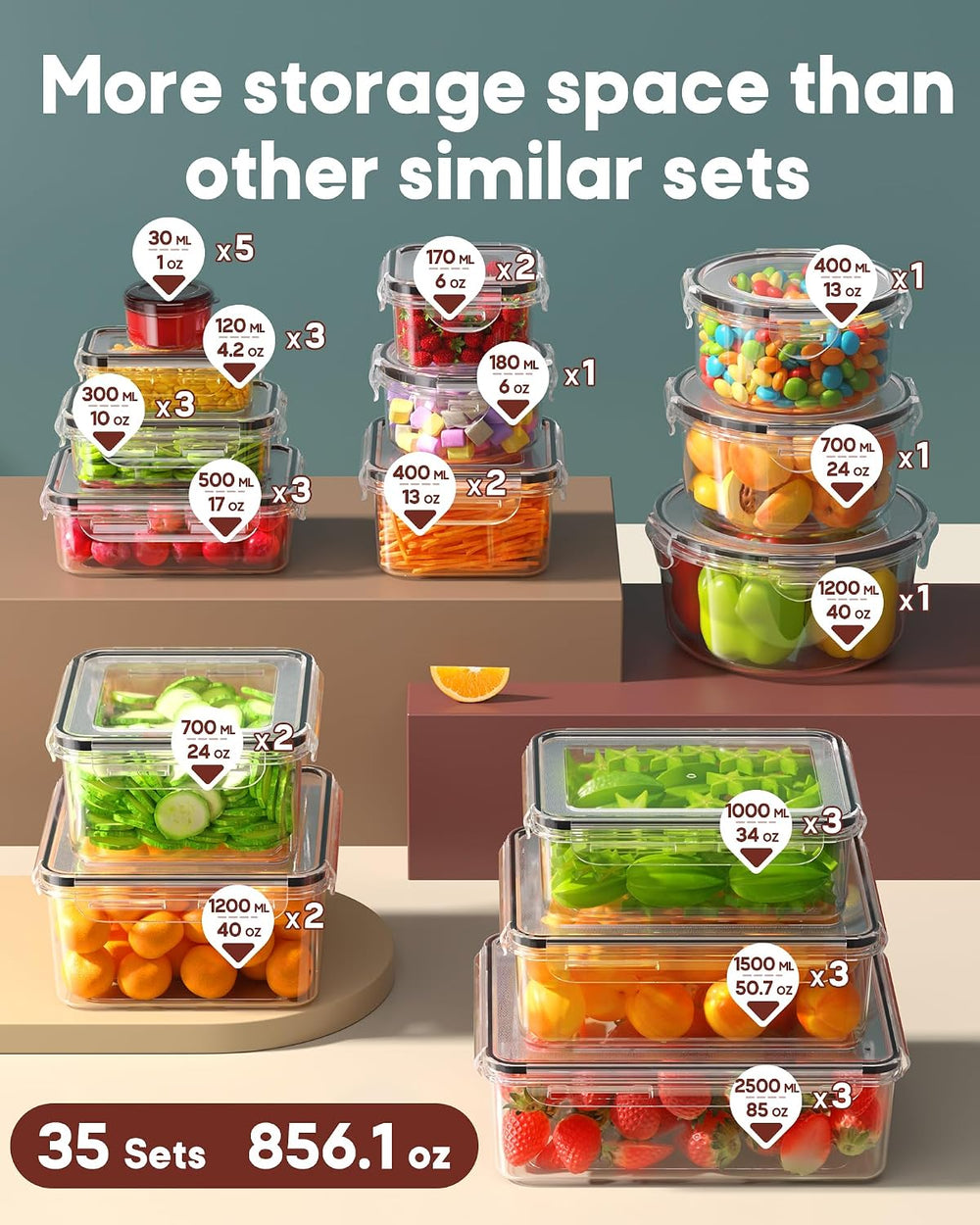 70 PCS Food Storage Containers with Lids Airtight, (35 Lids & 35 Containe...