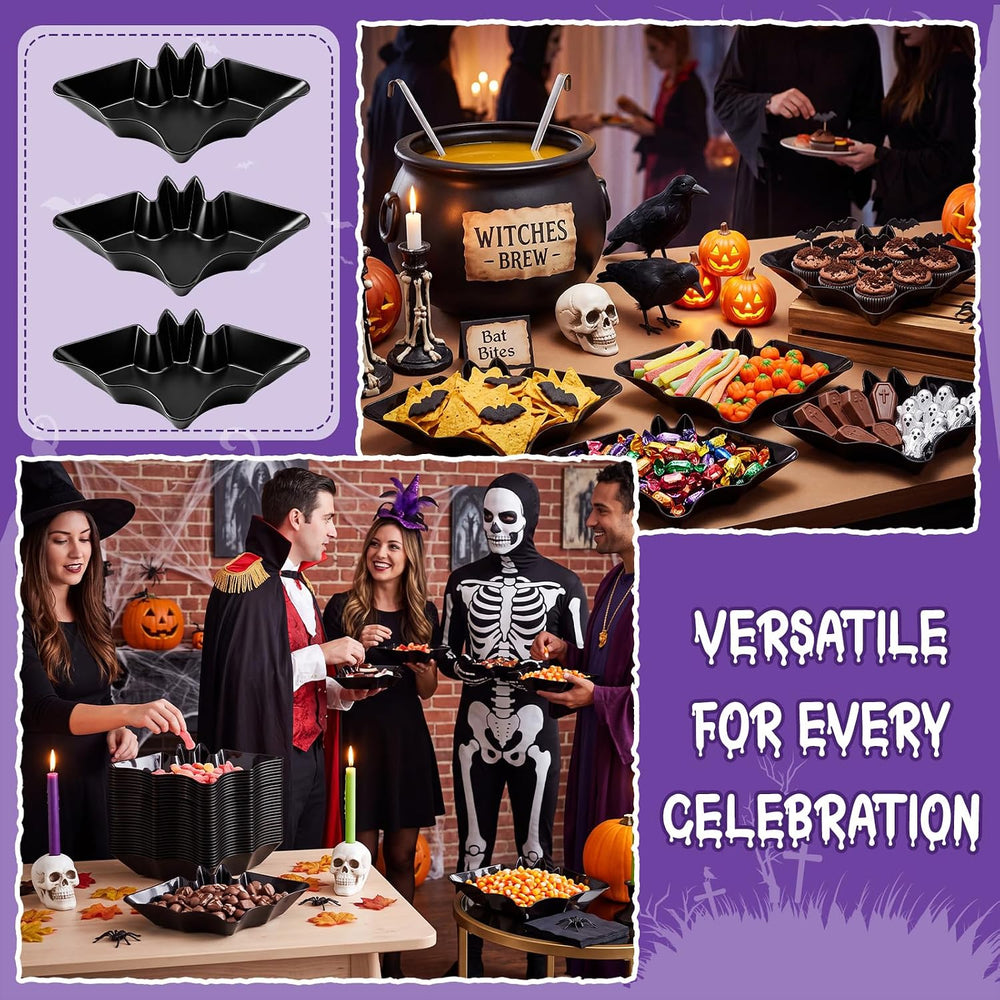 Honeydak 36 Pcs Halloween Candy Bowl, Plastic Bat Shaped Serving Trays