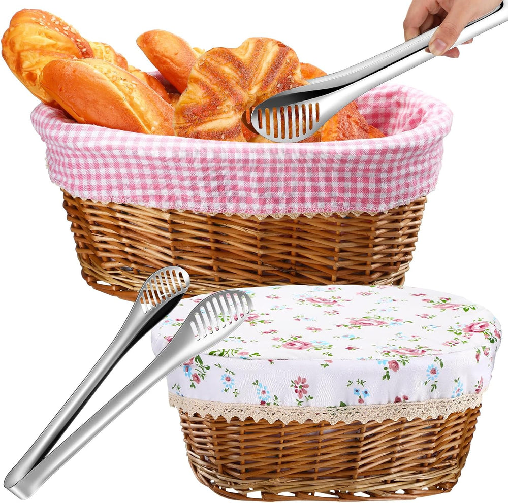 Qinyoung 2 Sets Wicker Bread Baskets with Liner and Tong, Fresh Style