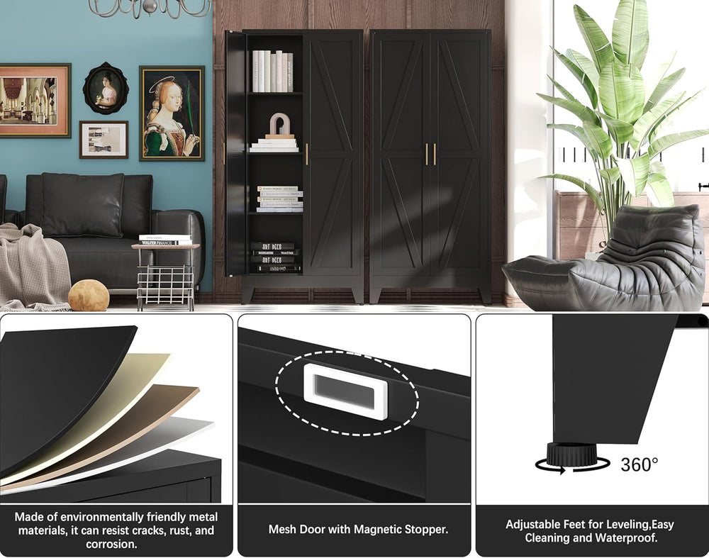61"H Black Pantry Kitchen Cabinet with Doors,Black Storage Cabinets,Free...