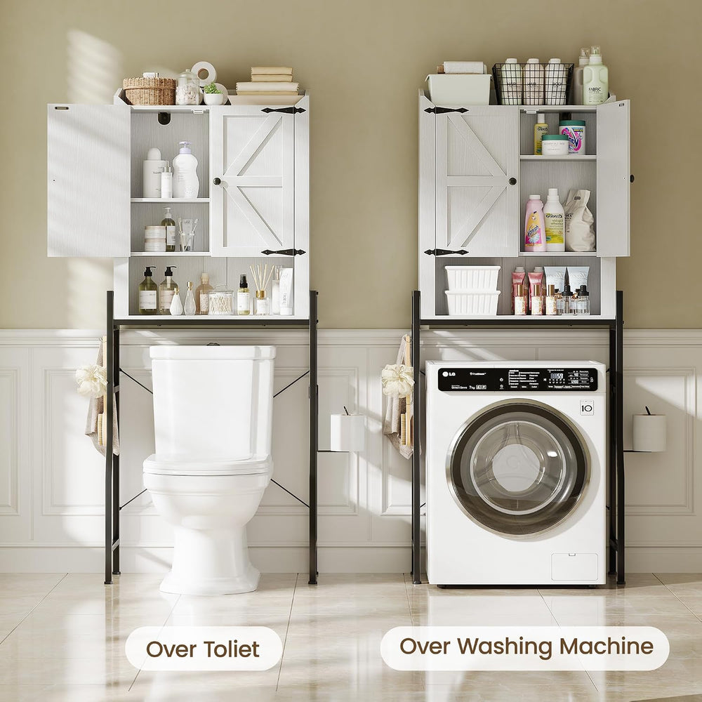 Over The Toilet Storage Cabinet with 2-Door & Metal Stand, White