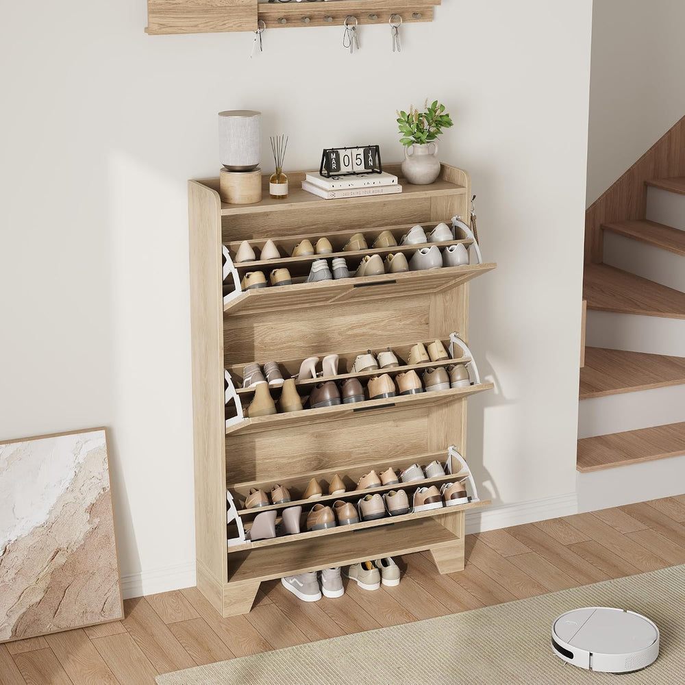 Garvee Shoe Storage Cabinet with 3 Flip Drawers, Freestanding Shoe Organizer ...