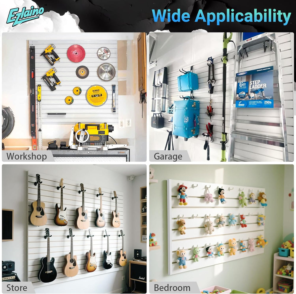 Ezlaino Slatwall 4 FT x 8 FT, PVC Slat Wall Paneling Garage Wall Organizer