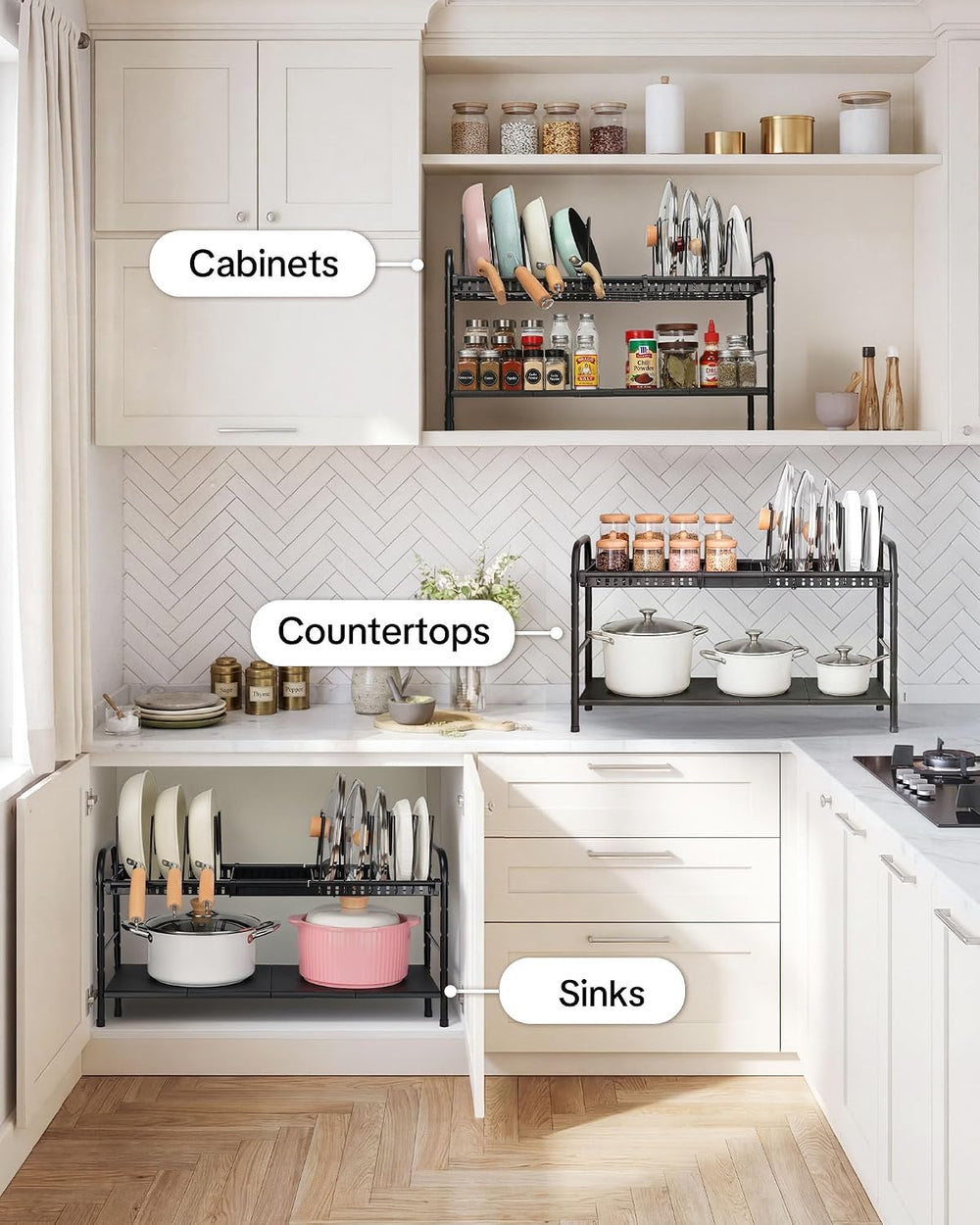 HULISEN Pots and Pans Organizer Under Cabinet, 2-Tier Expandable Pot Rack