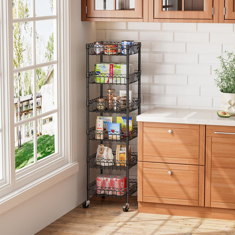 Golpart Basket Shelves Closet Rack with Wheels Metal Pantry Wire Shelf Unit