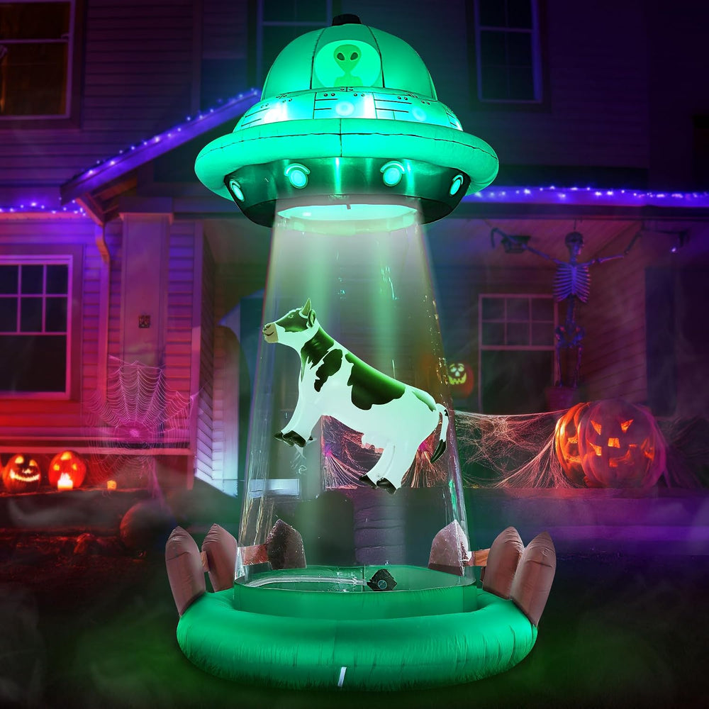 ZPISF 10 FT Halloween Inflatables UFO with Floating Cow Outdoor Decorations