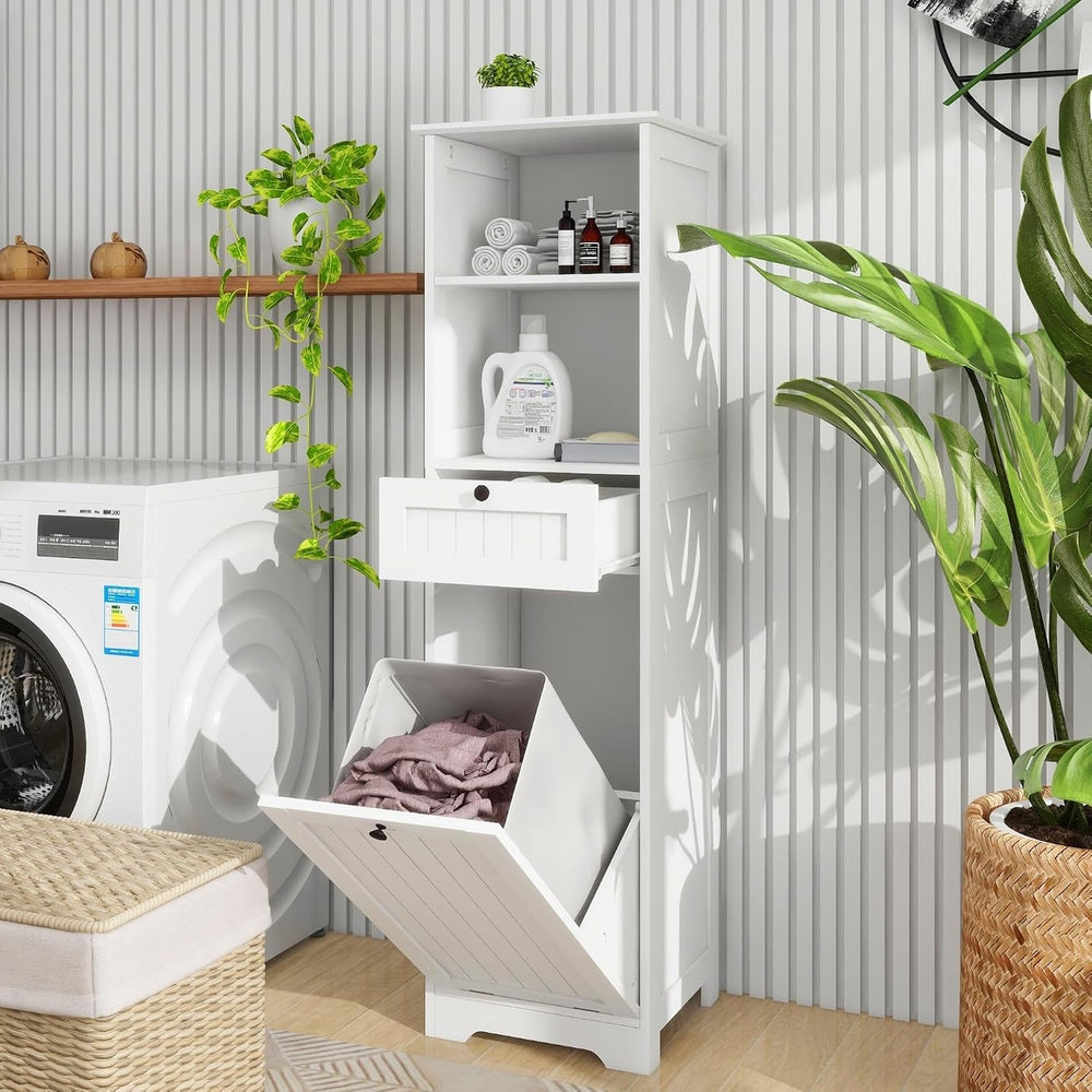 Tall Tilt Out Laundry Room Cabinets and Storage with Hidden Removable Basket,...