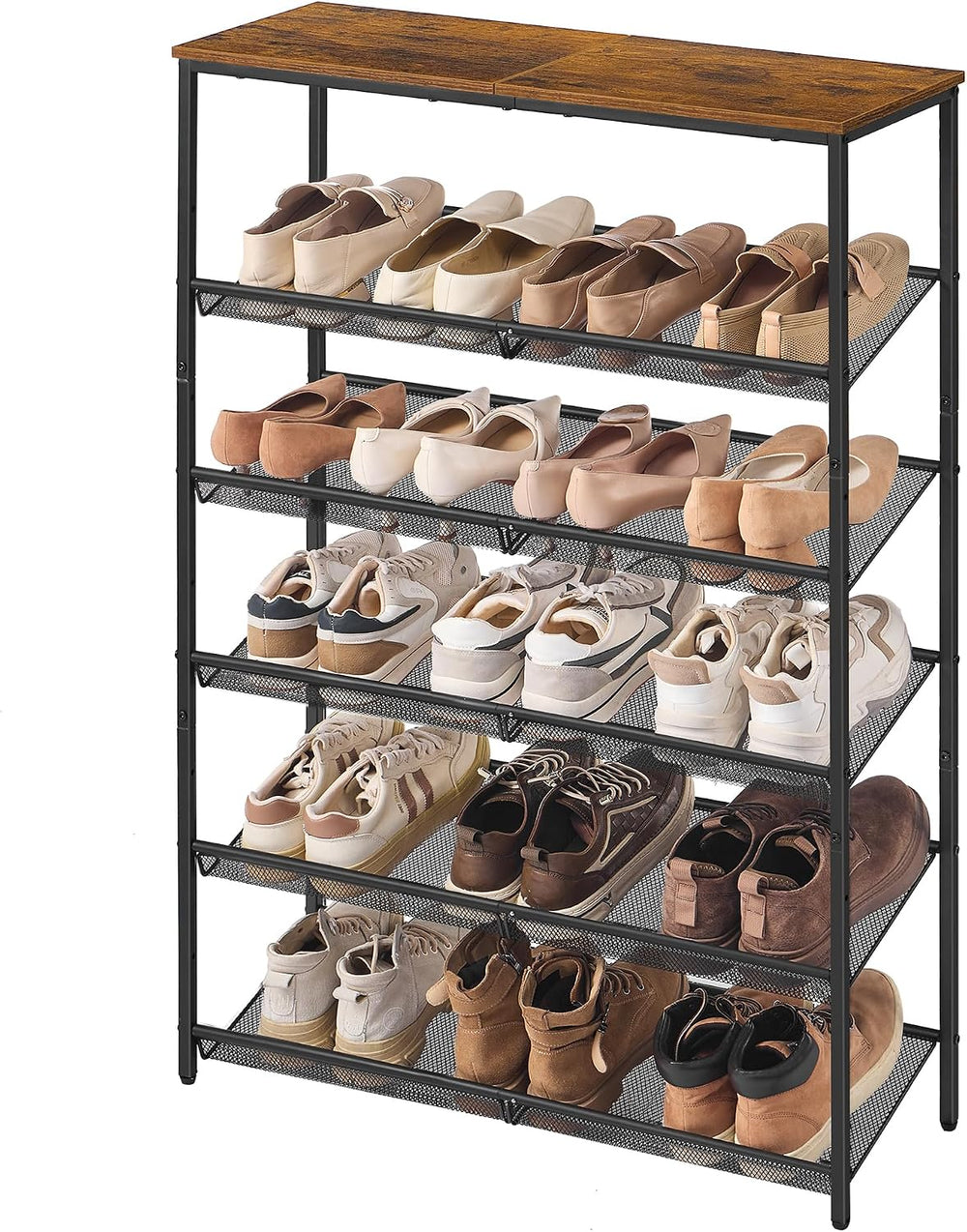 SONGMICS HOME 6 Tier Shoe Storage Organizer, Freestanding Shoe Rack, Dense Me...