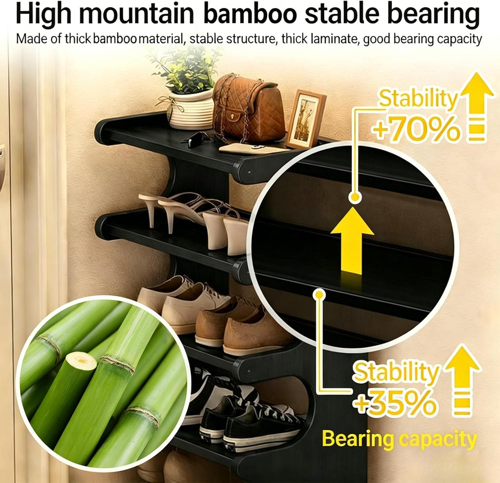 39" Bamboo Shoe Rack - Vertical Shoe Organizer Rack for Small Space, Nar...
