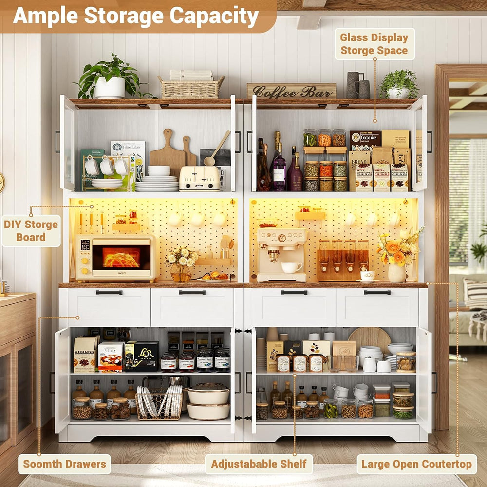 Unikito 71" Kitchen Pantry Cabinet with LED Light & Outlet, Microwav...
