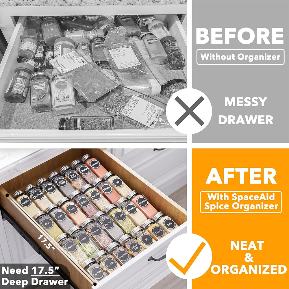 SpaceAid Spice Drawer Organizer with 28 Spice Jars, 386 Spice Labels, 4 Tier ...