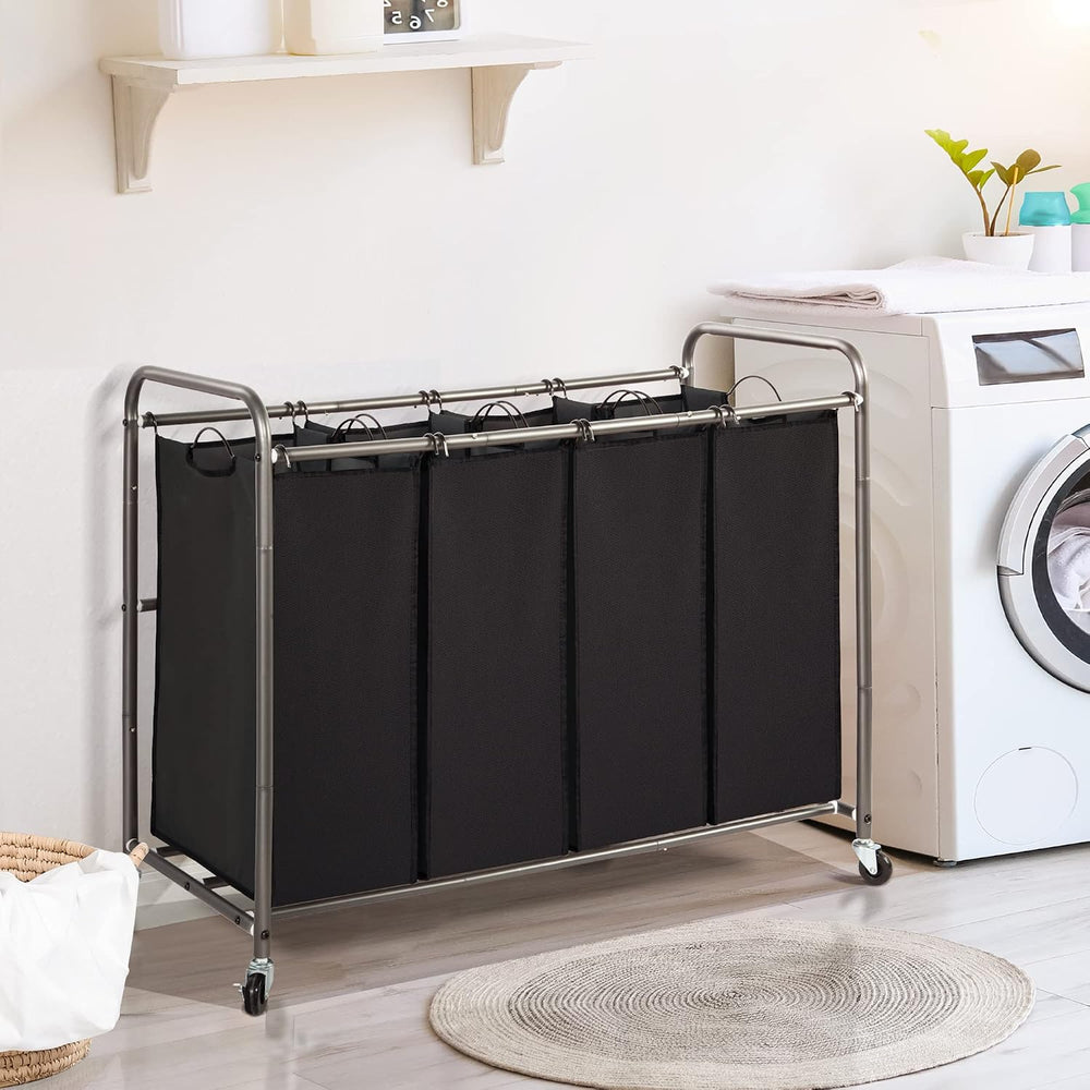 Laundry Sorter 4 Section, 4 Bag Clothes Hamper, Rolling Laundry Cart Basket w...