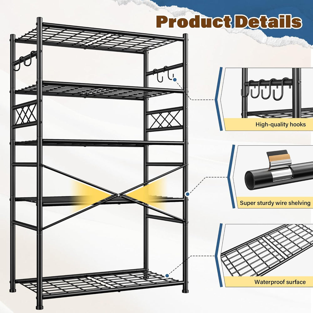 DurayLoly Heavy Duty 5-Tier 1000LBS Metal Shelving with 4 Side Hooks, Black
