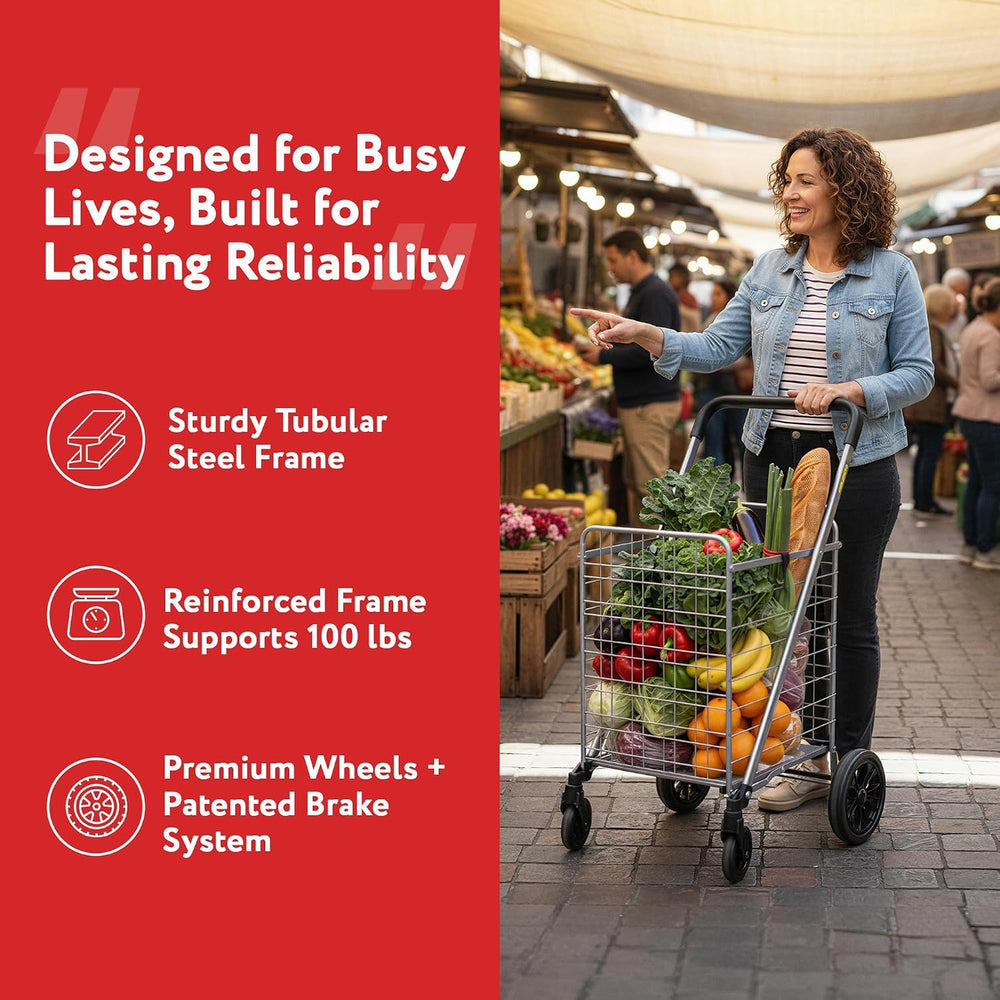 dbest Products Cruiser Cart Deluxe 2 - Foldable Shopping Cart with Wheels &am...