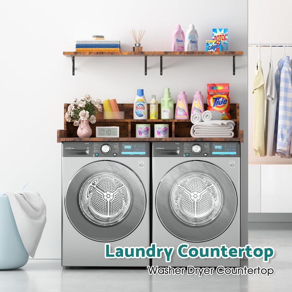 Washer Dryer Countertop with Storage and Wall Shelf (Rustic Brown)