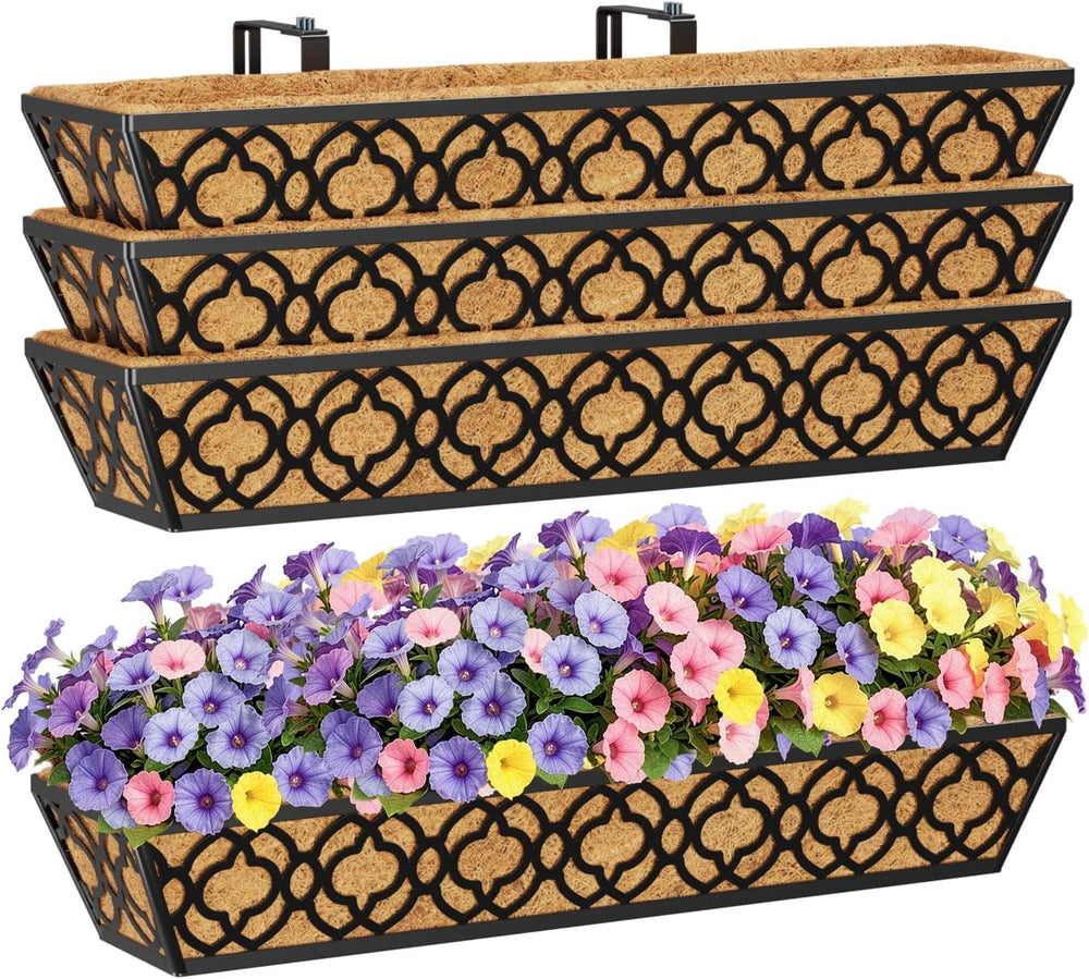 4 Pcs 30" Window Box Deck Railing Planter Box with Horse Trough Coco Lin...