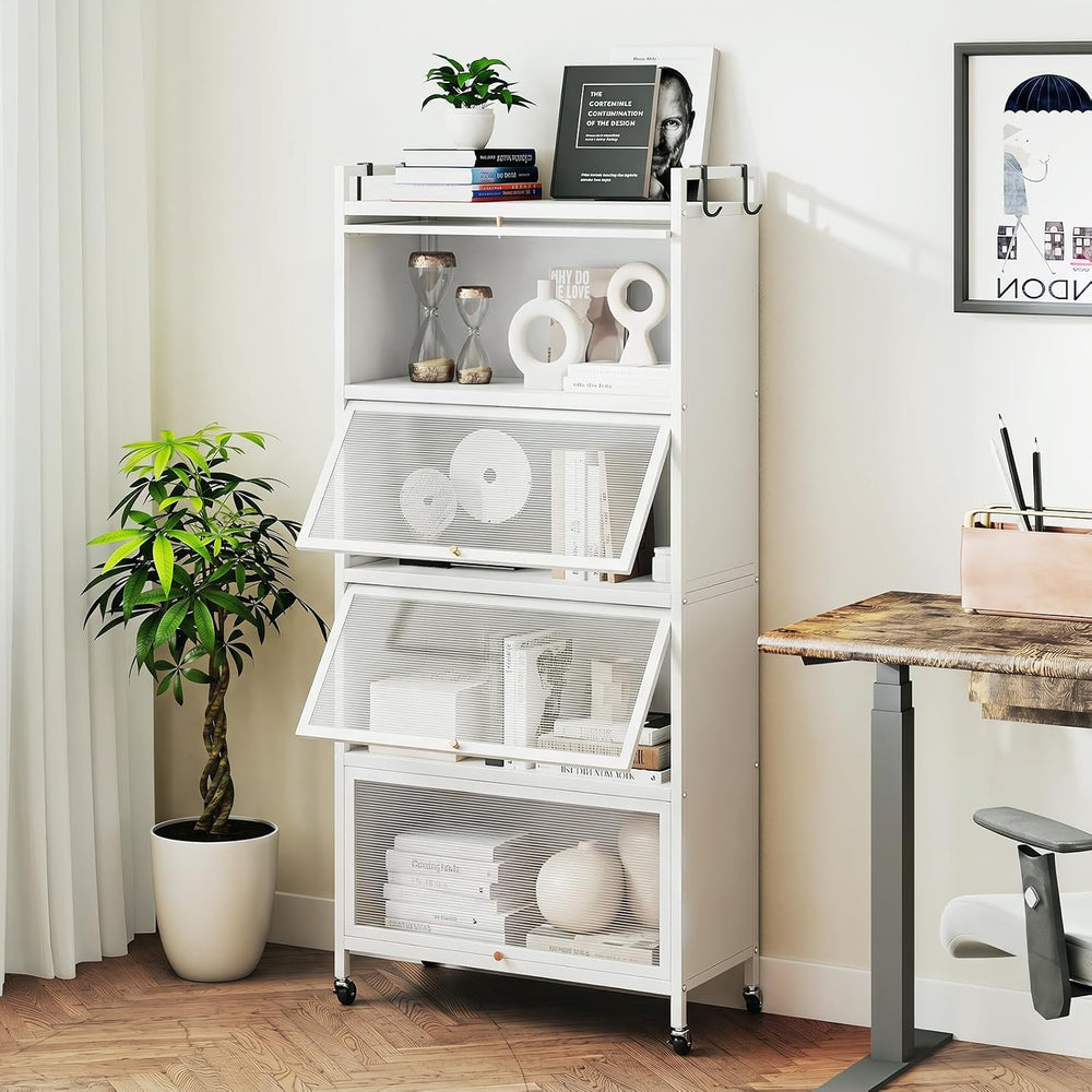 GIANTEX 5-Tier Kitchen Storage Cabinet, 4 PC Doors, Rolling Wheels (White)