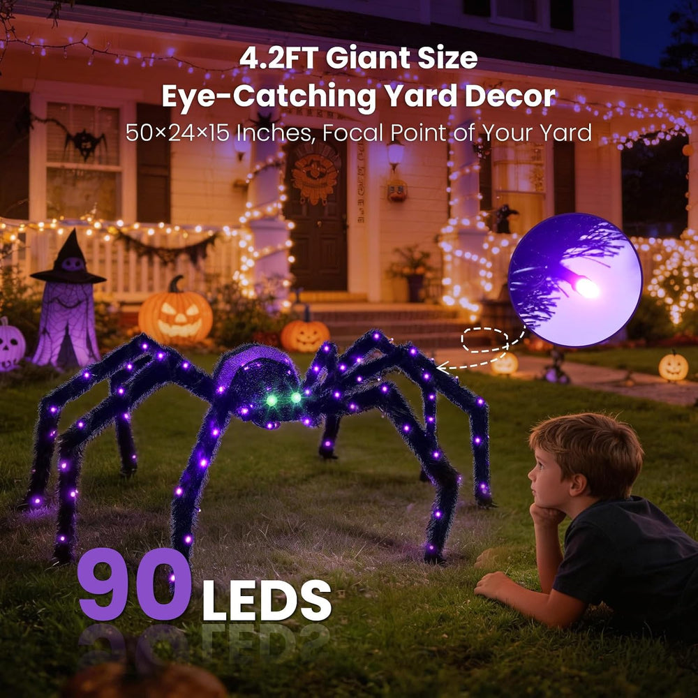 4.2FT Giant Spider Halloween Decorations Outdoor, 90 LEDs