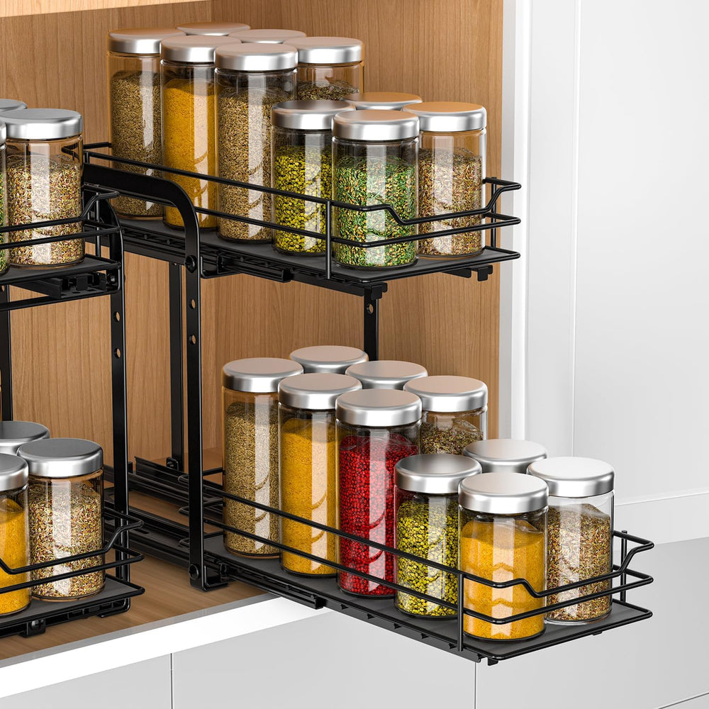 RCHYFEED 2 Tier Pull Out Spice Rack for Inside Cabinets,5.5" Wx10.5 Dx9.5 H
