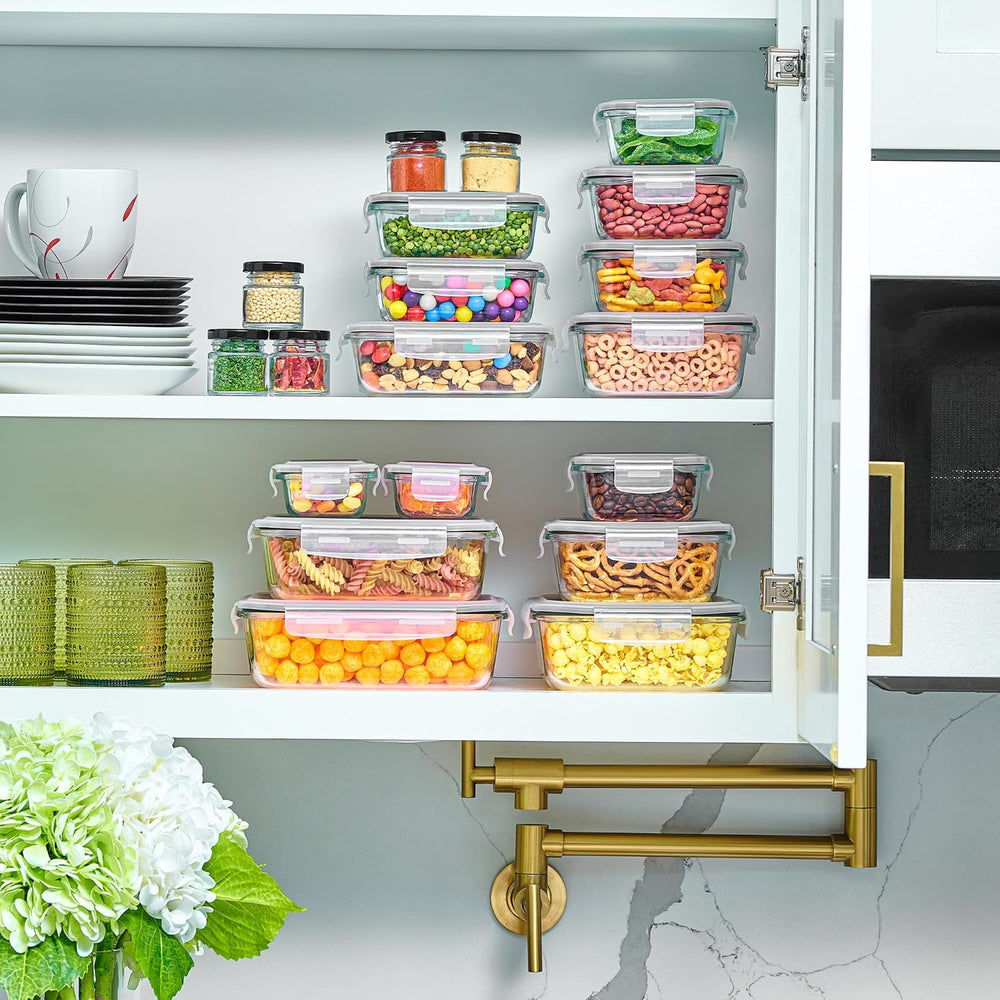 40pc Set Glass Food Storage Containers & Bowls with Airtight Lids - Leakp...
