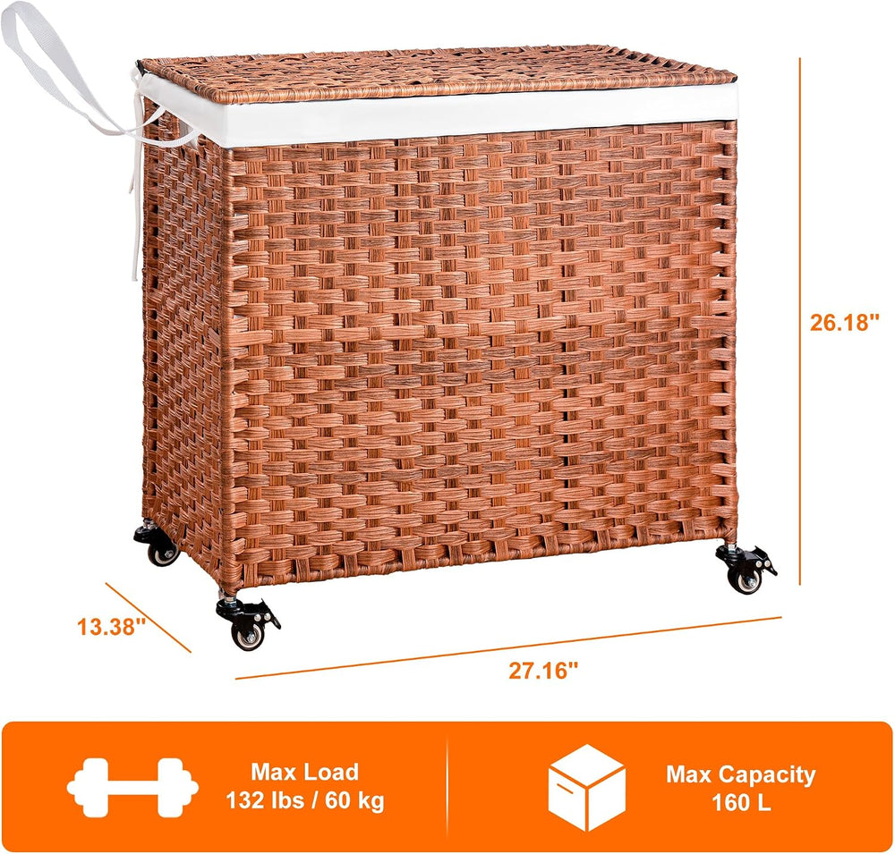 HYCHIKA Laundry Hamper with Lid and Wheels, 42.26 Gallon (160 L) Wicker Laund...